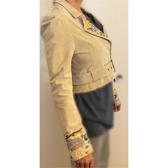 Vintage Suede Embroidered Jacket Taupe Sz Medium - Picture 10 of 15